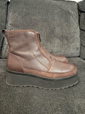 UGG Cityfunc Boots Burnt Cedar Leather Platform Women's Size 9 1162970-BCDR